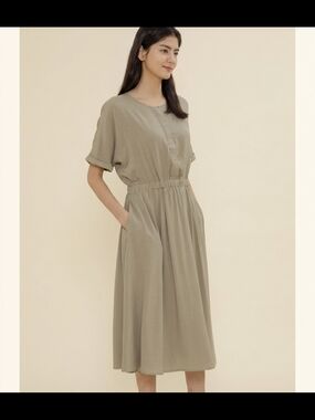 Konny Viscose Elastic Midi Dress - Minimalist Neutral Breastfeeding Maternity L